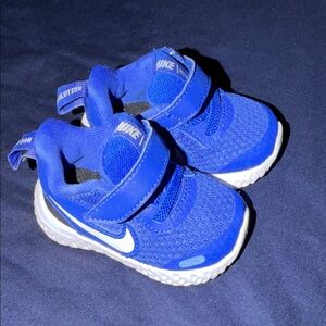 Nike Revolution toddler  Royal Blue and white Velcro Athletic Sneakers